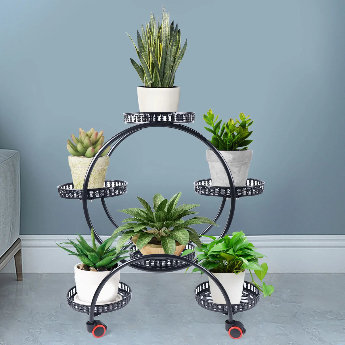 Six-Tier Metal Plant Stand with Wheels