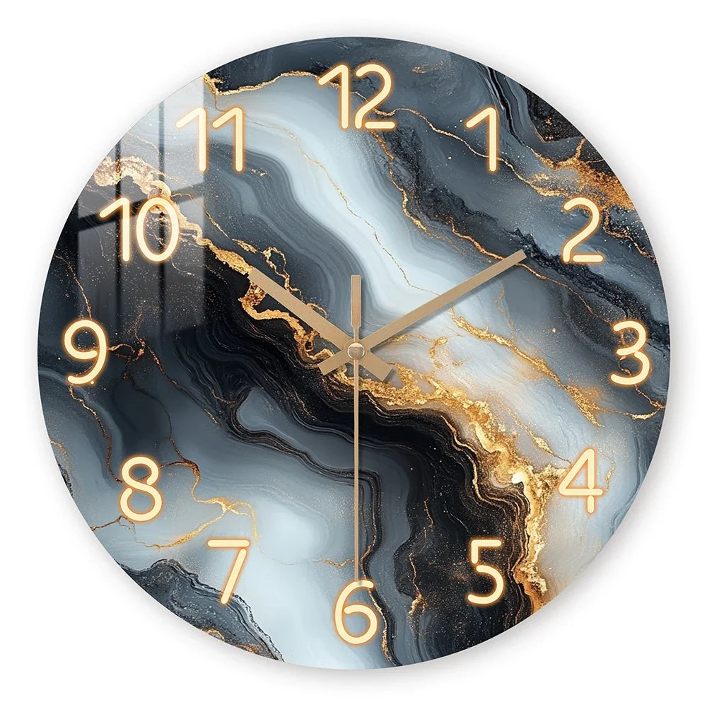 Blue & Gold Marble Wall Clock | Silent Wooden Design