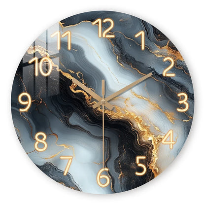 Blue & Gold Marble Wall Clock | Silent Wooden Design
