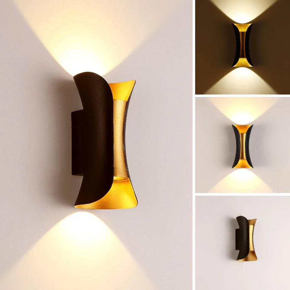Black and Gold IP65 Up Down Wall Light