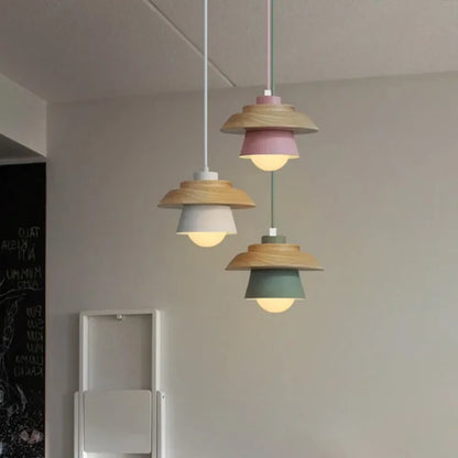 Nordic Wood Macaron Colour Pendant Light