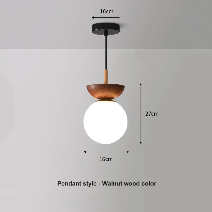 Modern Nordic Glass Ball Ceiling & Pendant Light | Wood Finish