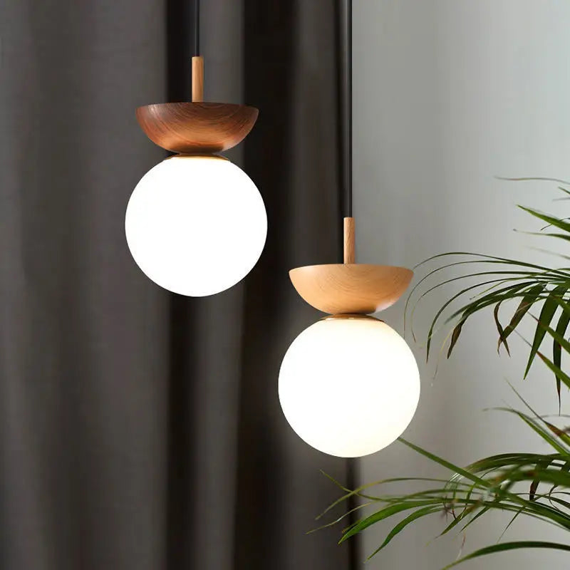 Modern Nordic Glass Ball Ceiling & Pendant Light | Wood Finish