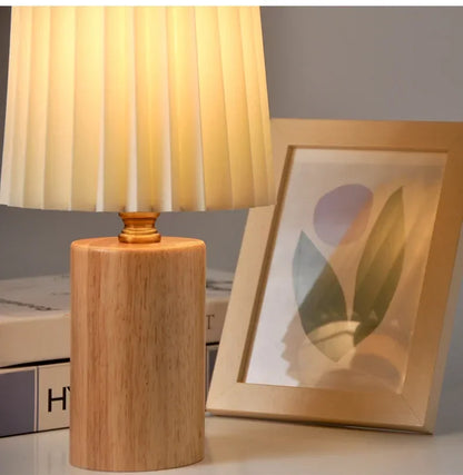 Medieval Pleated Shade Wood Base Table Lamp