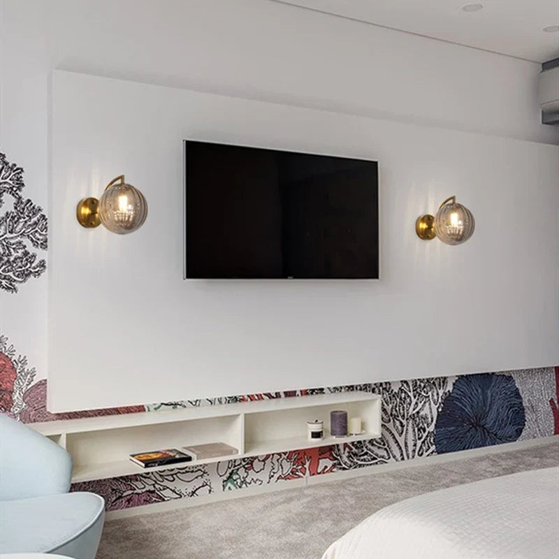 Modern Glass Ball Wall Lamp | Brass & Tinted Glass Design