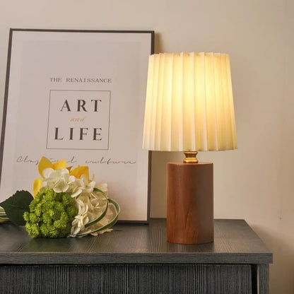 Medieval Pleated Shade Wood Base Table Lamp