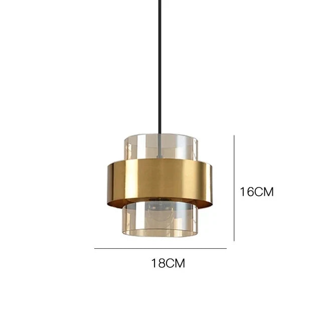 Nordic Smoked Glass Brass Cylinder Pendant