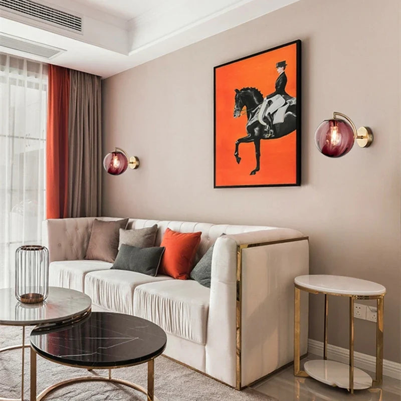 Modern Glass Ball Wall Lamp | Brass & Tinted Glass Design