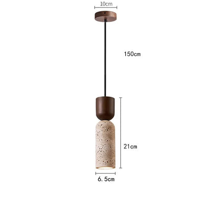 Wabi-Sabi Travertine & Wood Pendant Light | Japanese Minimalist Bedside Lighting