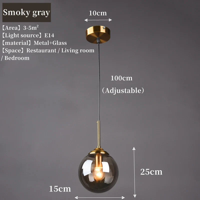 Modern Nordic Glass Globe Pendant Light | Amber, Smoke Grey, Clear Glass