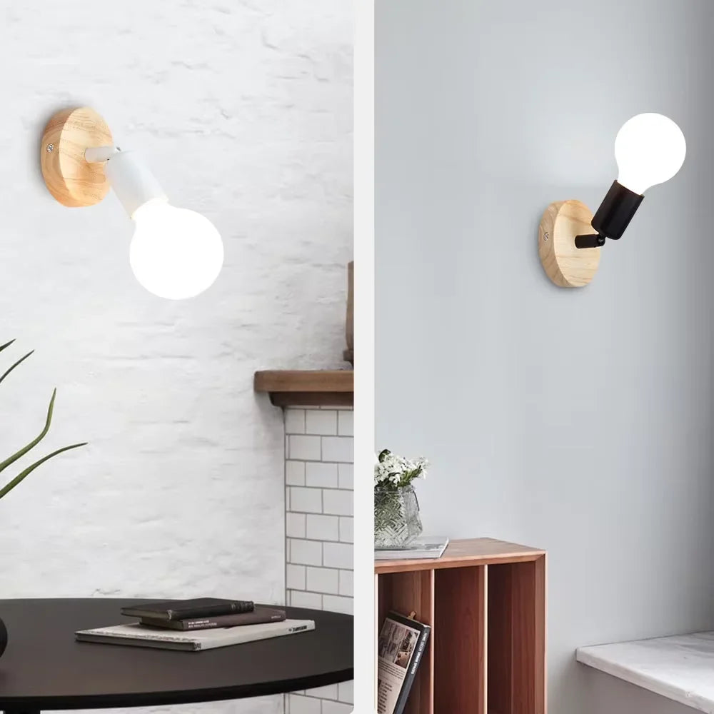 Vintage Adjustable Wood and Iron Wall Lamp
