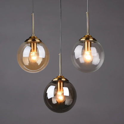 Modern Nordic Glass Globe Pendant Light | Amber, Smoke Grey, Clear Glass