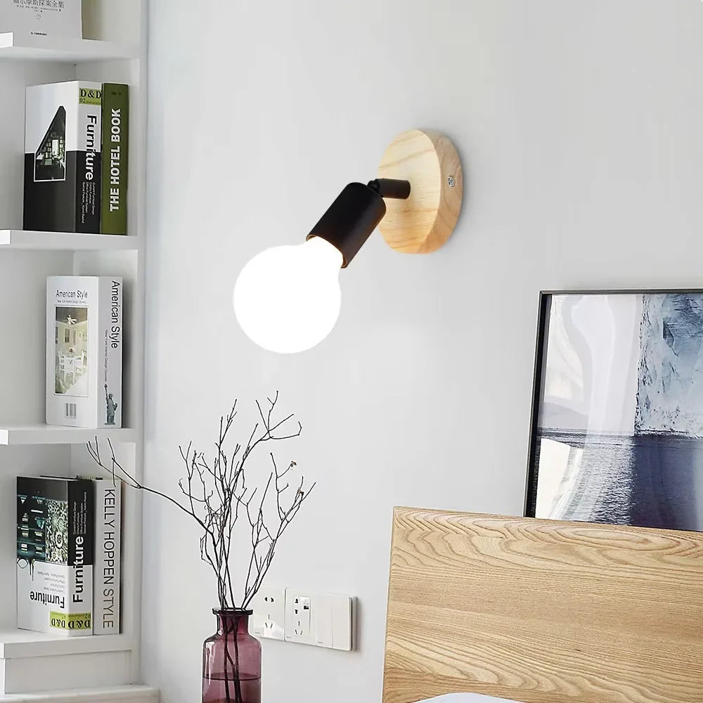 Vintage Adjustable Wood and Iron Wall Lamp