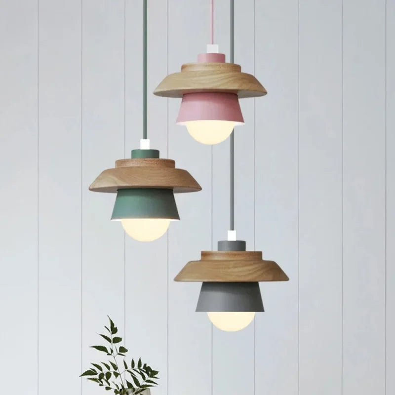 Nordic Wood Macaron Colour Pendant Light
