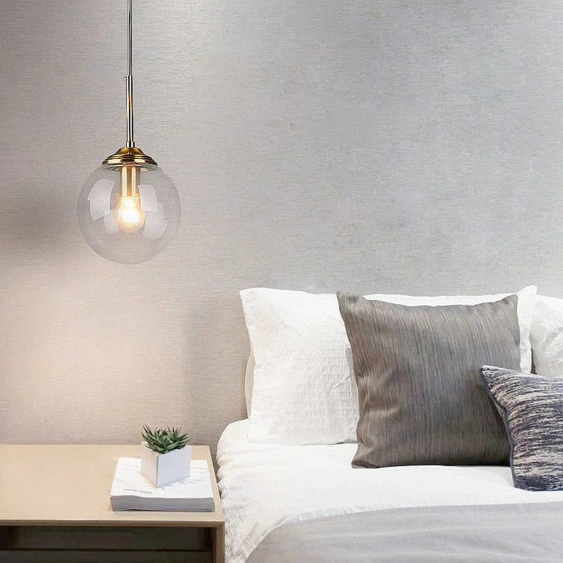 Modern Nordic Glass Globe Pendant Light | Amber, Smoke Grey, Clear Glass