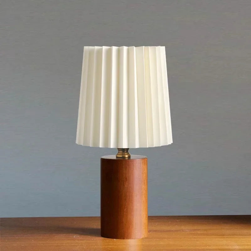 Medieval Pleated Shade Wood Base Table Lamp
