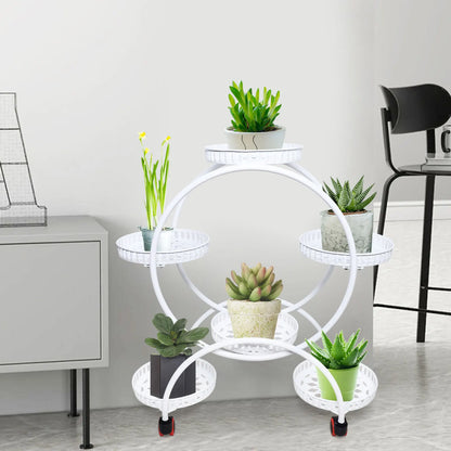 Six-Tier Metal Plant Stand with Wheels