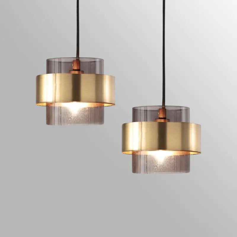 Nordic Smoked Glass Brass Cylinder Pendant