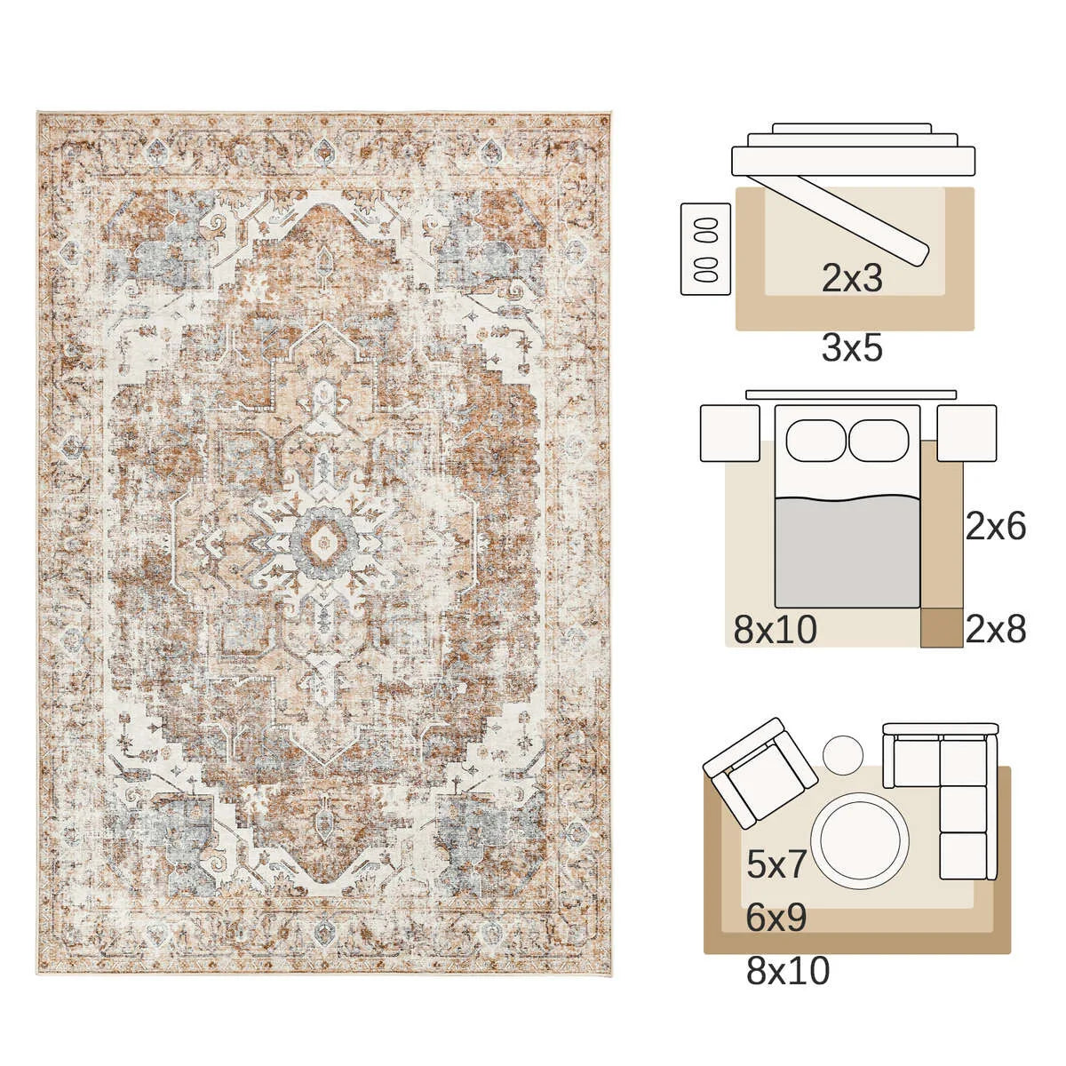Heritage Medallion Foldable Non-Slip Area Rug