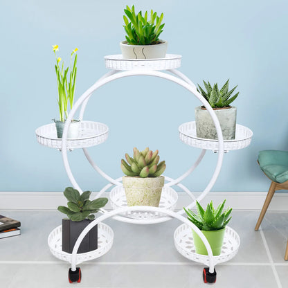 Six-Tier Metal Plant Stand with Wheels