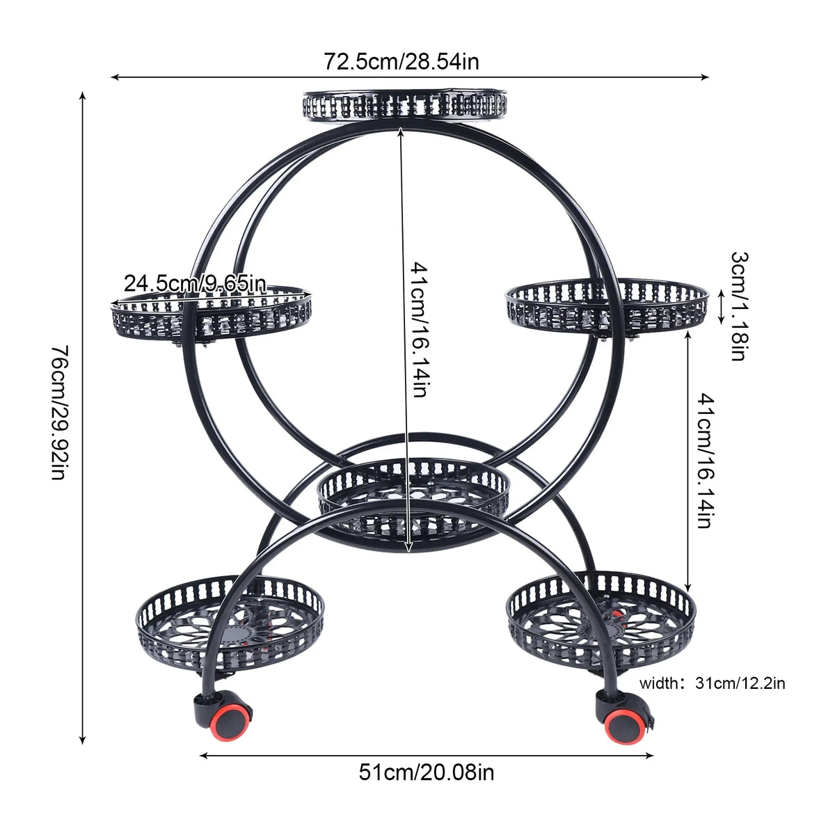 Six-Tier Metal Plant Stand with Wheels