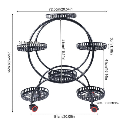 Six-Tier Metal Plant Stand with Wheels