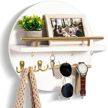 Round Wooden Key Holder Wall Organizer