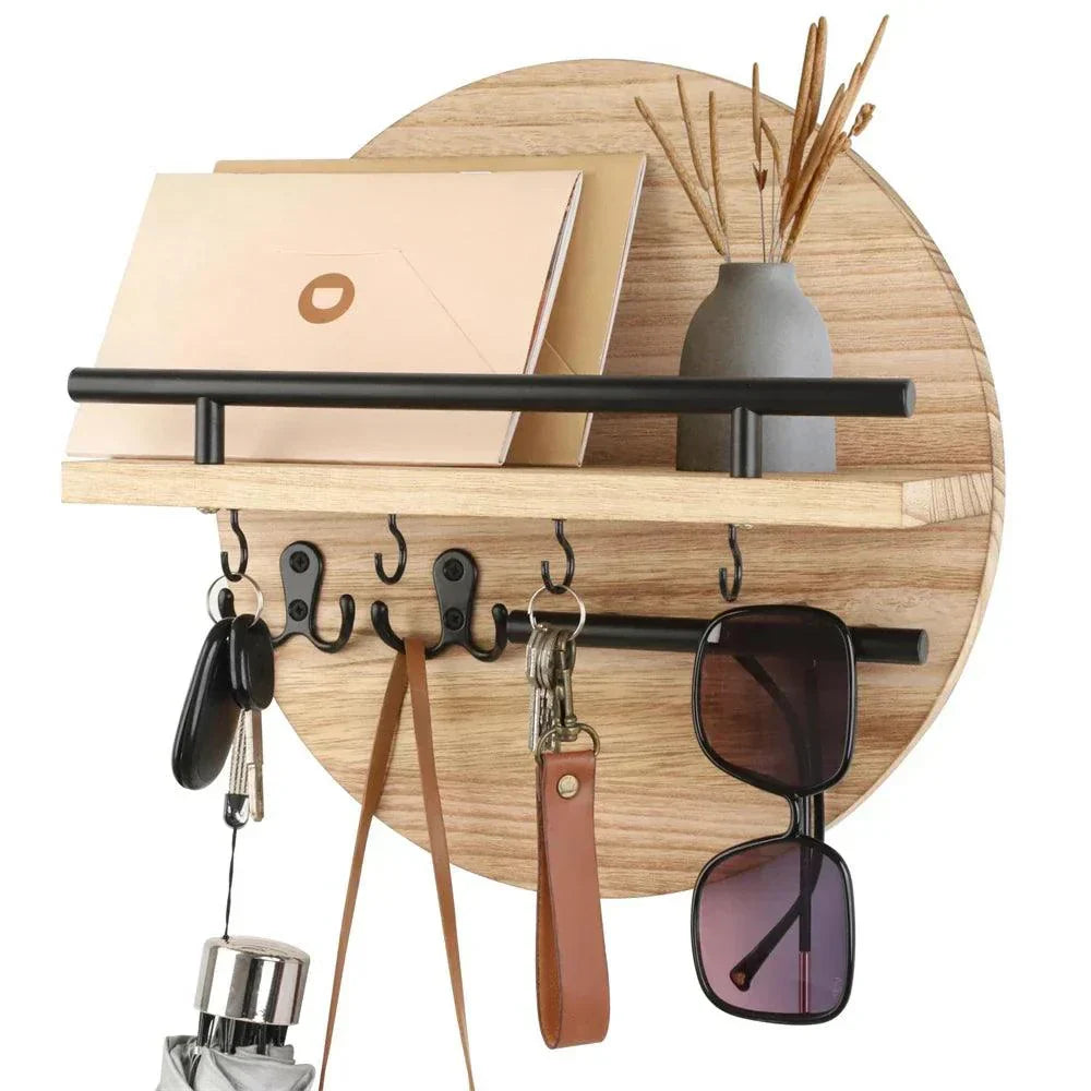 Round Wooden Key Holder Wall Organizer