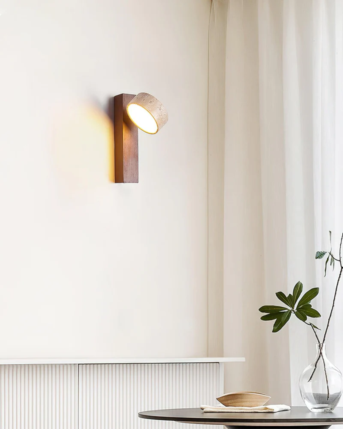 Travertine and Walnut Downlight Wall Sconce