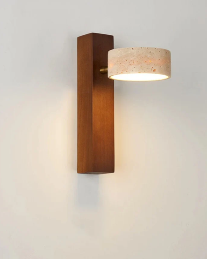 Travertine and Walnut Downlight Wall Sconce