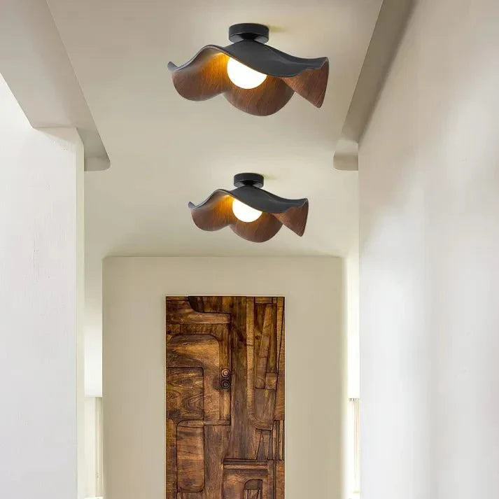 Scandinavian Wooden Lotus Resin Ceiling Light