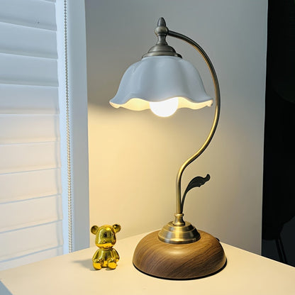 Vintage Goose Neck Floral Shade USB Table Lamp