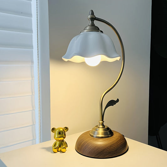 Vintage Goose Neck Floral Shade USB Table Lamp
