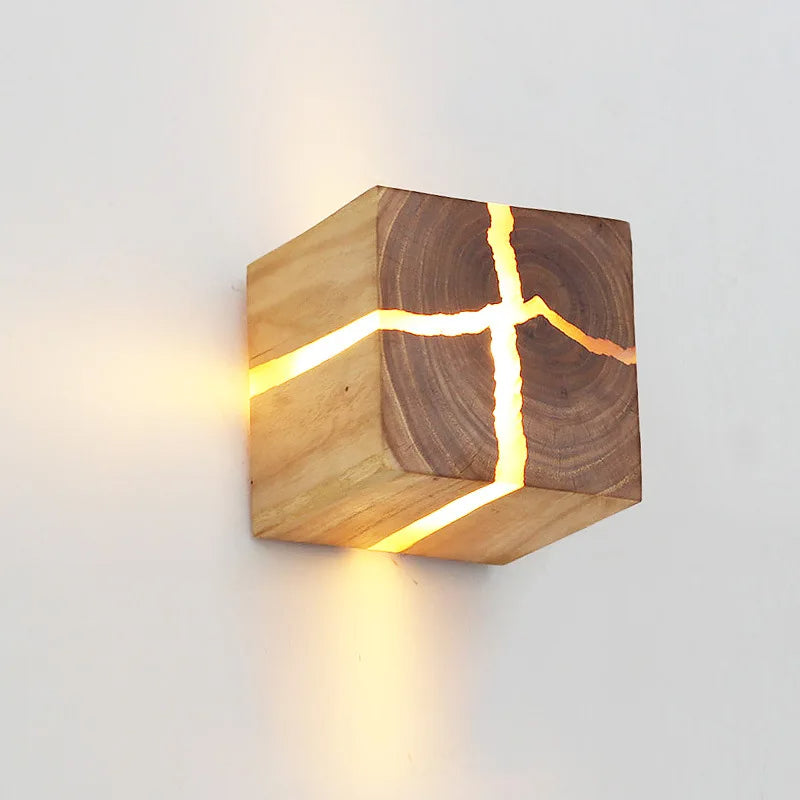 WoodAura Carved Wood and Resin Wall Light