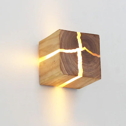 WoodAura Carved Wood and Resin Wall Light