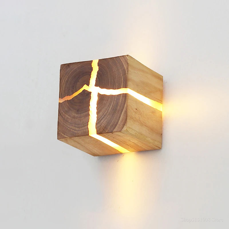 WoodAura Carved Wood and Resin Wall Light