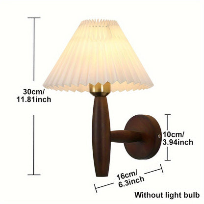 Nordic Wooden Wall Sconce with Pleated Shade
