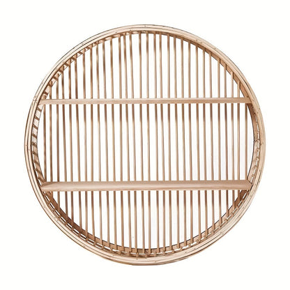 Round Bamboo Two-Tier Wall Shelf