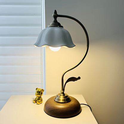 Vintage Goose Neck Floral Shade USB Table Lamp