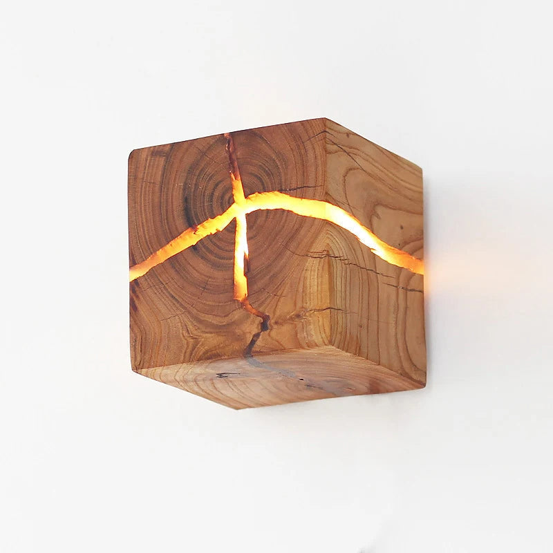 WoodAura Carved Wood and Resin Wall Light