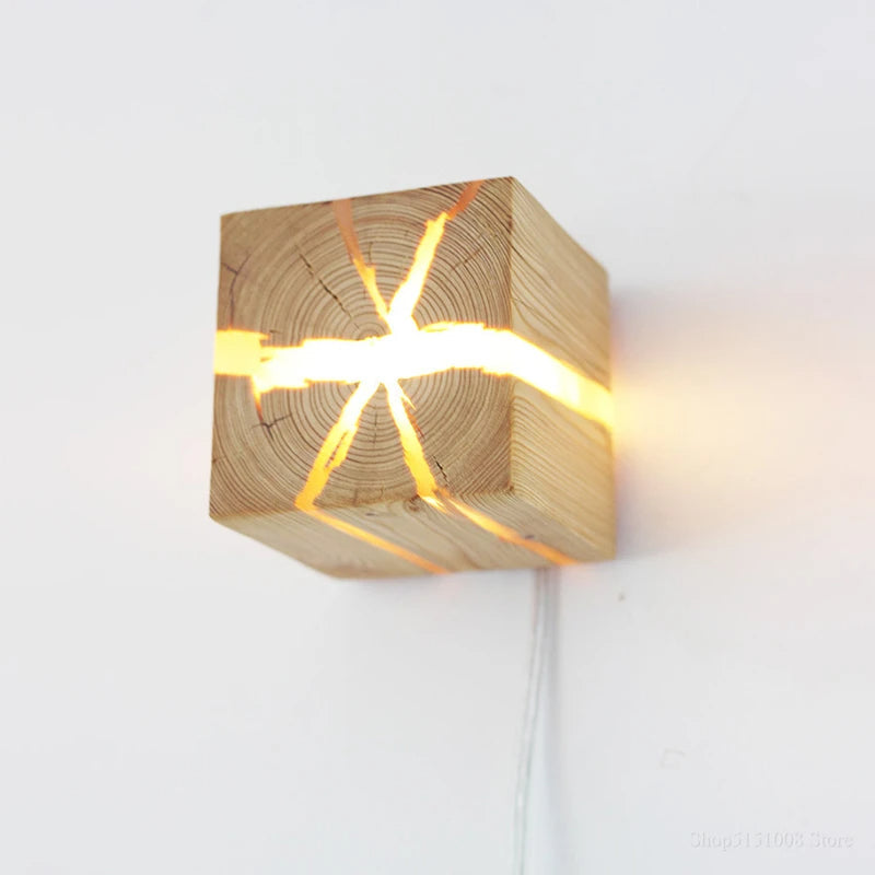 WoodAura Carved Wood and Resin Wall Light