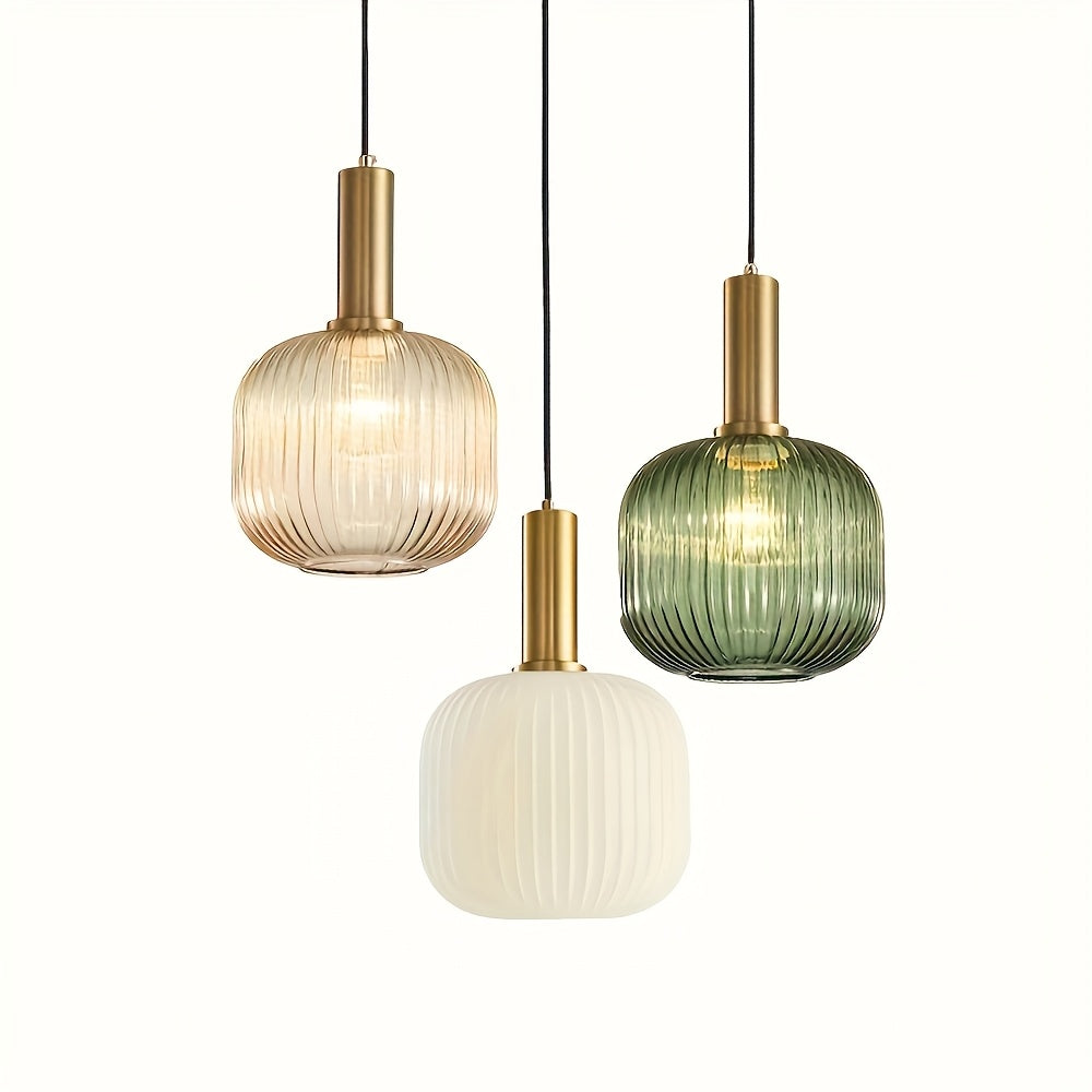Ribbed Glass Brass Pendant Light