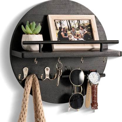 Round Wooden Key Holder Wall Organizer