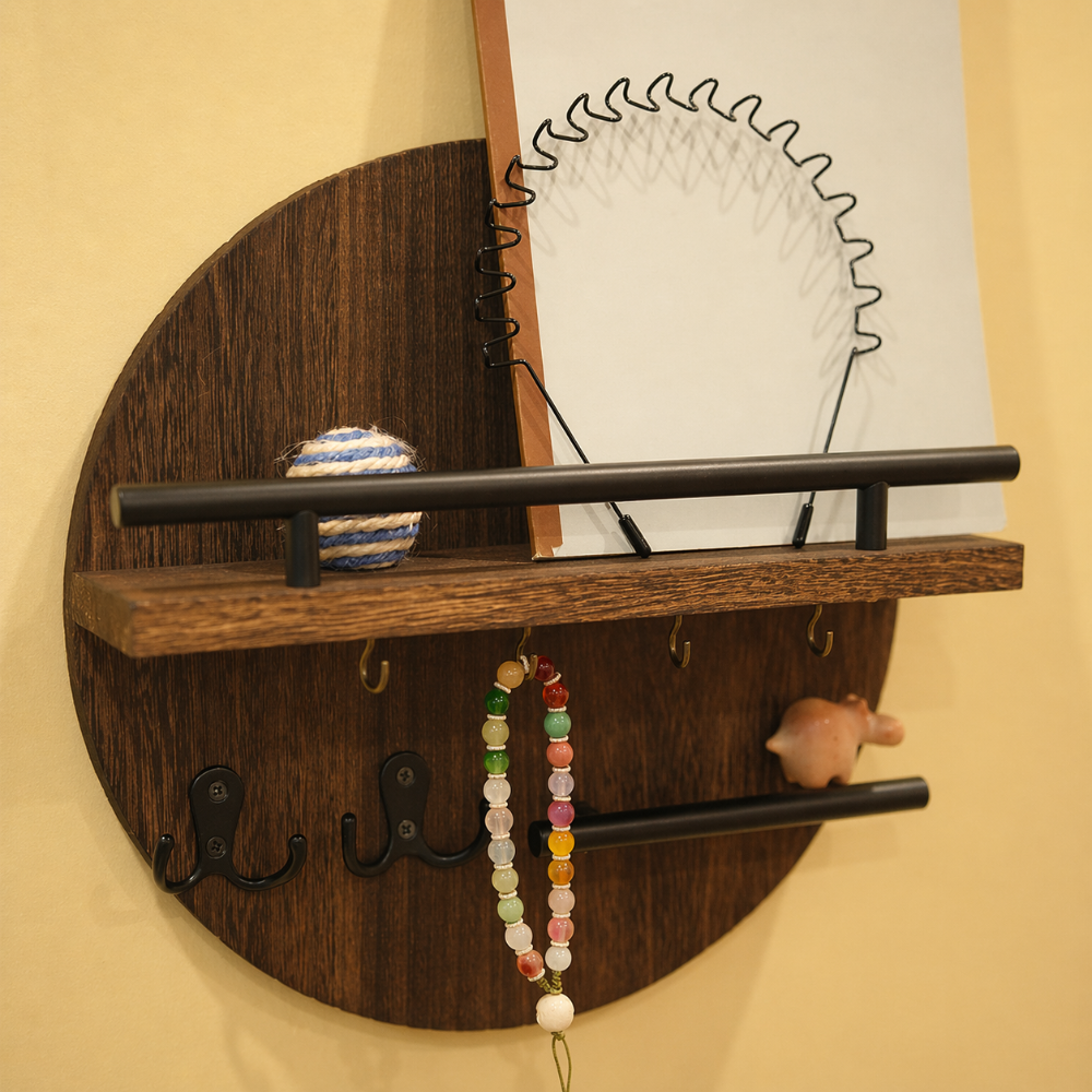 Round Wooden Key Holder Wall Organizer