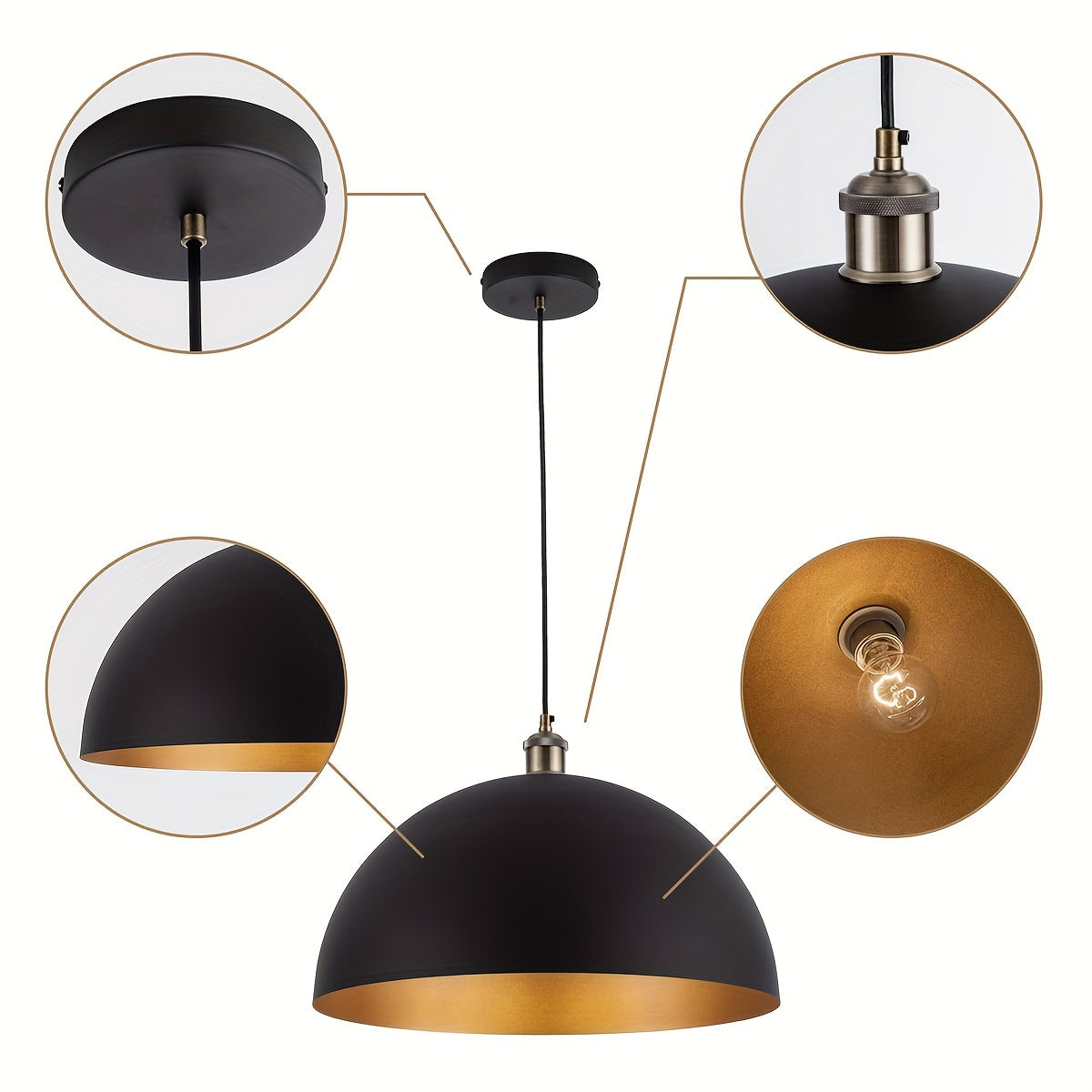 Industrial Black and Gold Dome Pendant