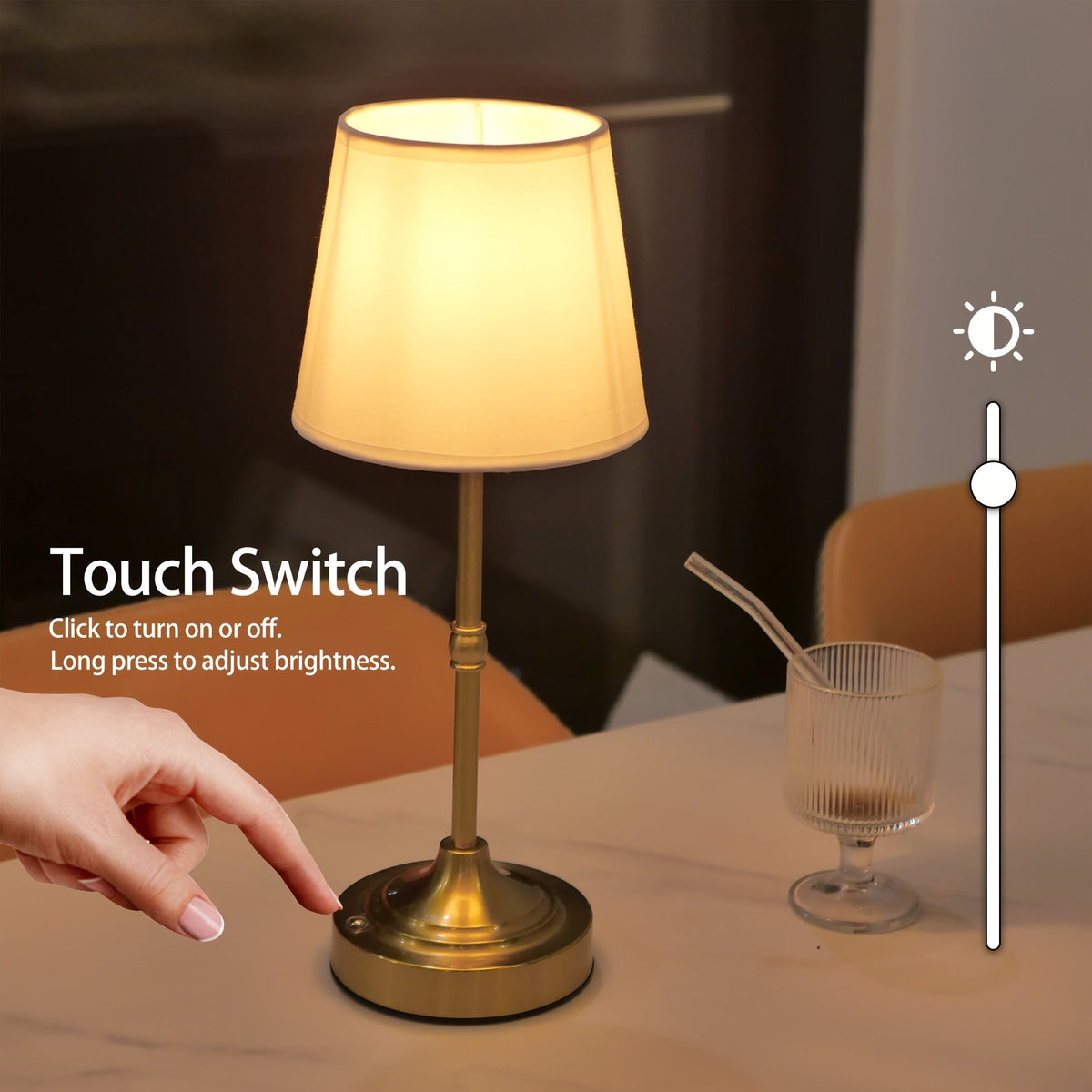 Brushed Gold Fabric Shade Cordless Table Lamp