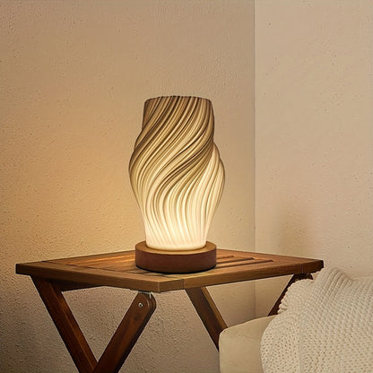 Modern Swirl LED Table Lamp with Wood Base