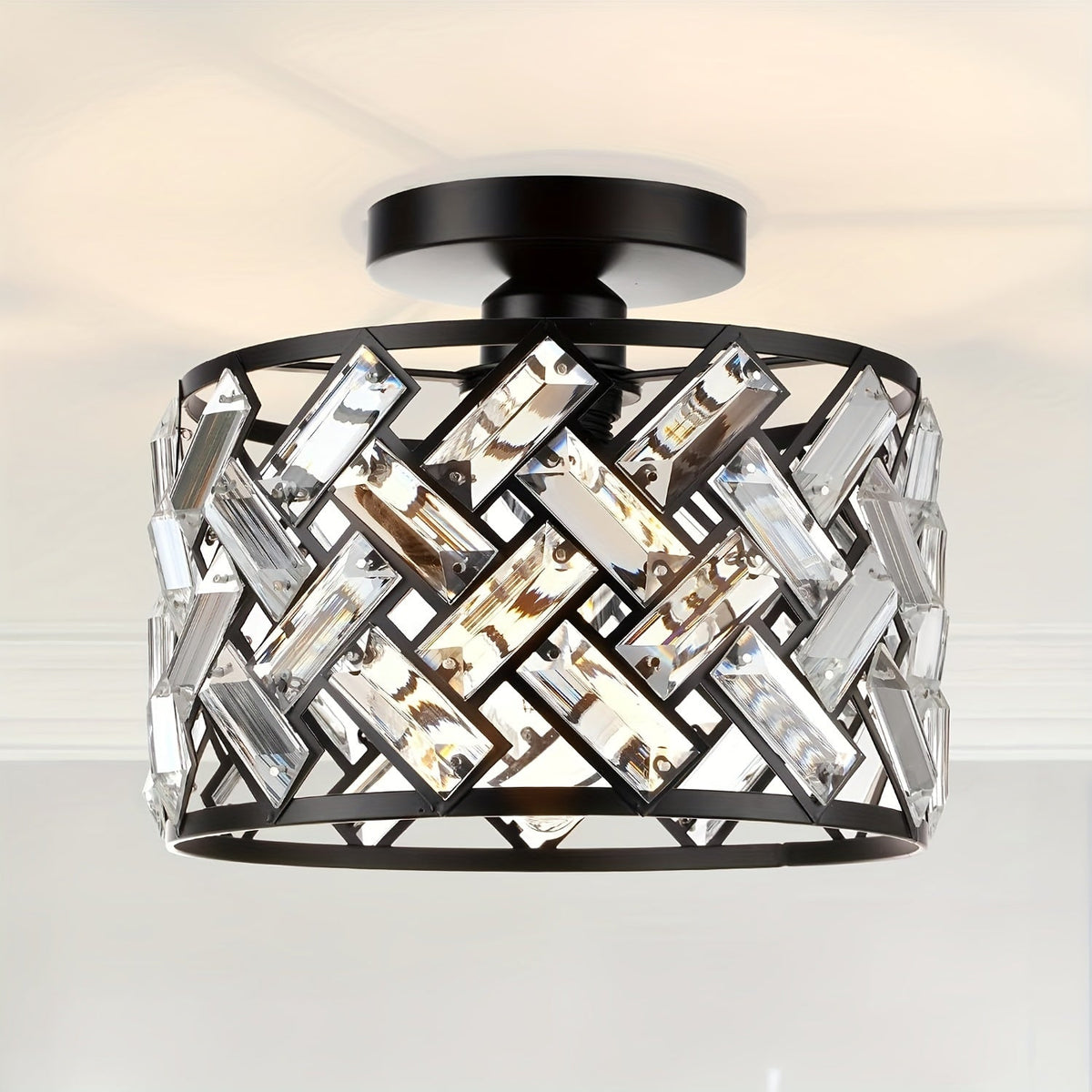Modern Crystal Lattice Semi Flush Ceiling Light