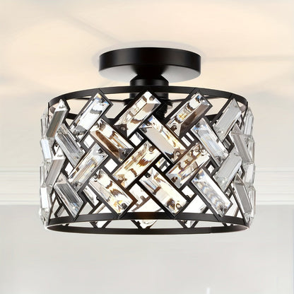 Modern Crystal Lattice Semi Flush Ceiling Light