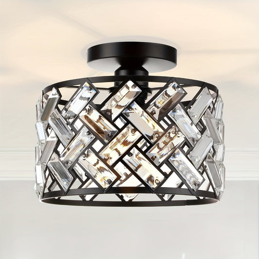 Modern Crystal Lattice Semi Flush Ceiling Light